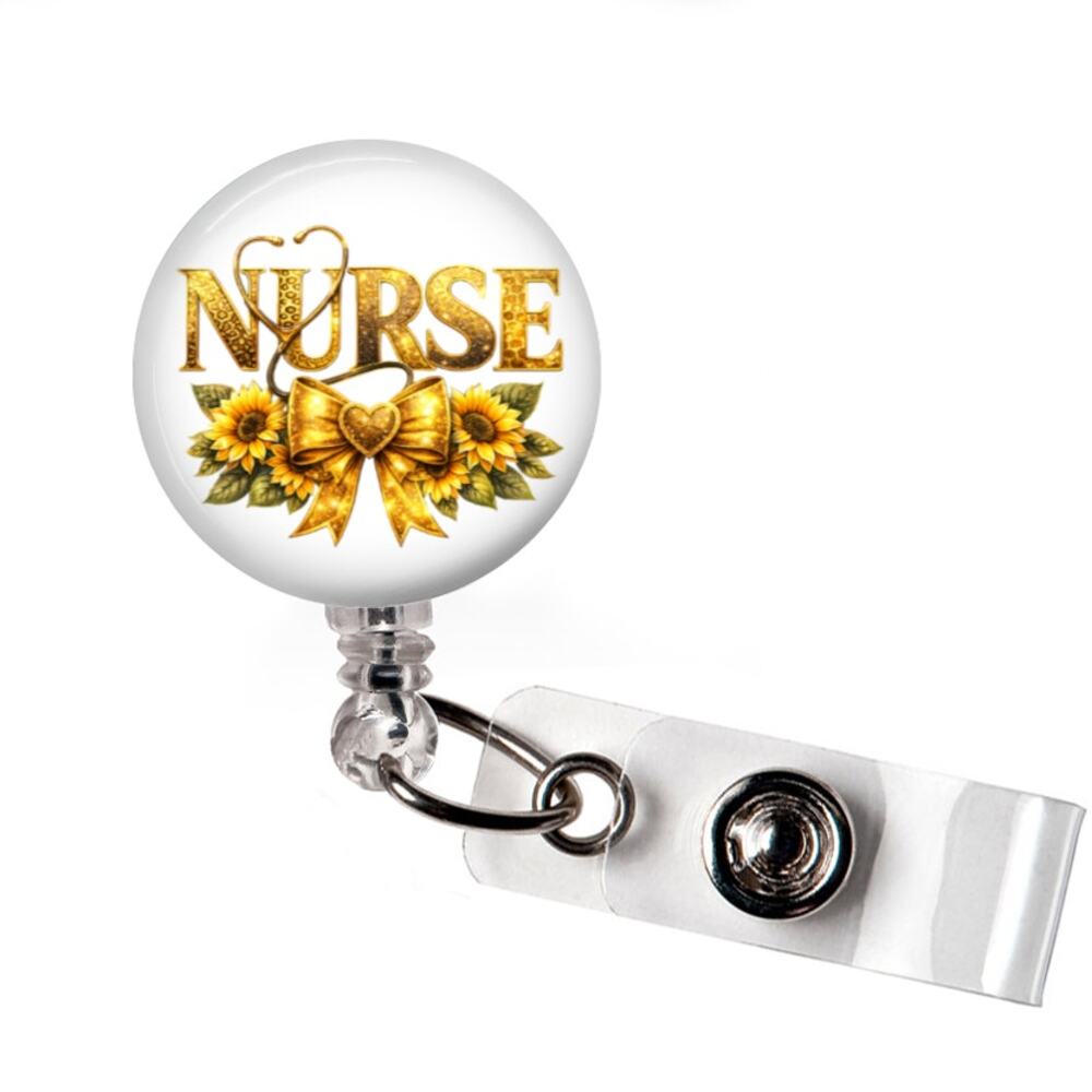 Sunflower Nurse Badge Reel & Topper RN CNA LPN Medical Worker Gift - Picture 2 of 5